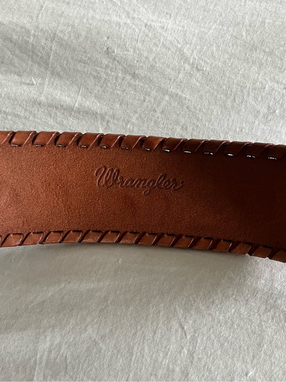 Wrangler Hand-Tooled Brown Leather Belt with Silver Horseshoe Buckle - Picture 4 of 6